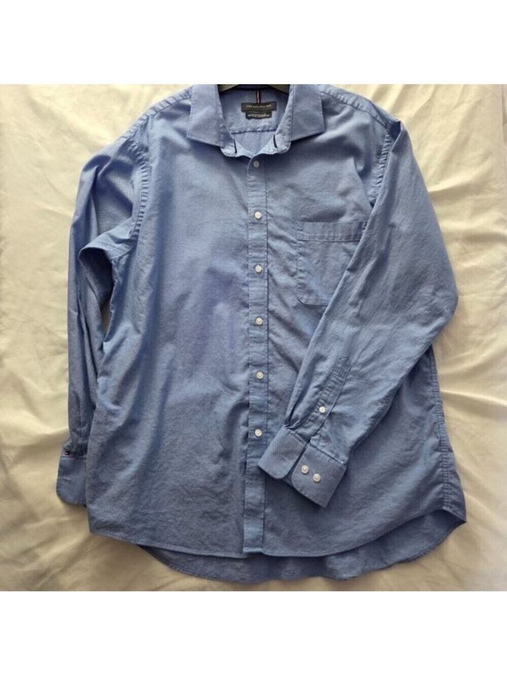 TH Tommy Hilfiger 100% Cotton Oxford Dress Shirt Blue Regular Fit Large